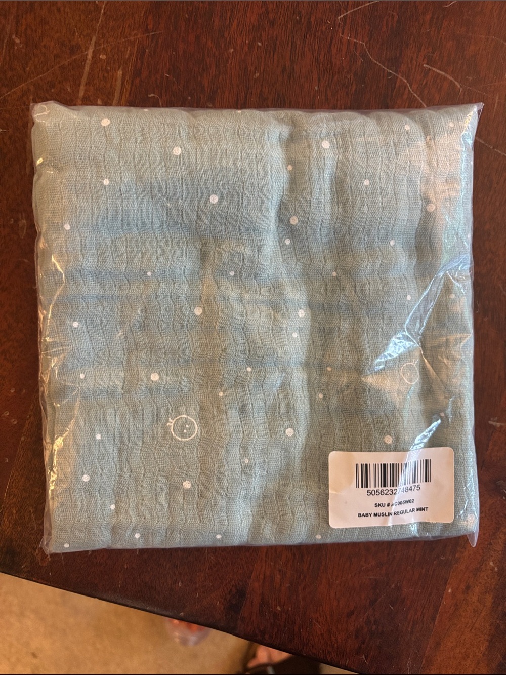 Baby Muslin Blanket in Mint with White Dot Print